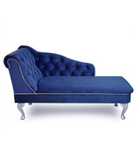 Regent Handmade Tufted Royal Navy Blue Velvet Chaise Longue Bedroom Acce... - $382.94 CAD+