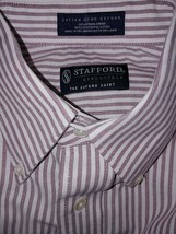STAFFORD COTTON BLEND OXFORD MEN&#39;S LS PINSTRIPE DRESS SHIRT-15.5x32/33-N... - £11.93 GBP