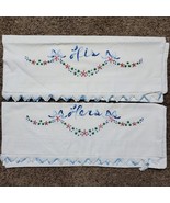 Vintage HIS HERS Pillow Case Cover SET of 2 Blue w/ Crochet Edge 28x20 Inch - €9,38 EUR