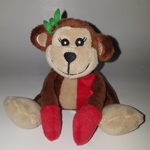 Christmas Holly Monkey Plush Lovey 5.5&quot; Stuffed Animal Toy Red Scarf Mittens GMA - £9.94 GBP