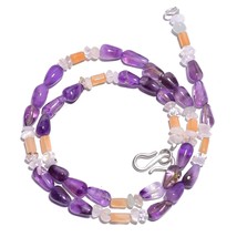 Natural Amethyst Crystal Moonstone Gemstone Smooth Beads Necklace 17&quot; UB-4498 - £7.67 GBP