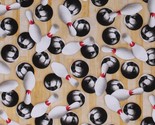 Cotton Bowling Balls Pins Sports Life Natural Fabric Print by the Yard D... - £9.45 GBP