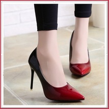 Red Gradient Black Shiny Patent Leather Classic Stiletto High Heel Pumps image 2
