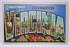 Greetings From Covington Virginia Large Big Letter Linen Postcard Curt T... - £11.19 GBP