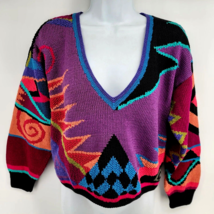 Peruvian Connection V-neck Sweater Size S Pima Cotton Geometric 90s Pattern - £69.62 GBP