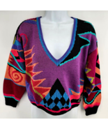 Peruvian Connection V-neck Sweater Size S Pima Cotton Geometric 90s Pattern - £70.02 GBP