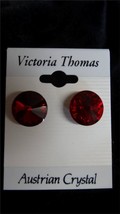 Victoria Thomas Red Round Rivoli Rhinestone Surgical Steel Post Earrings - £15.72 GBP