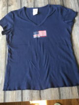 Tommy Hilfiger Woman Dark Blue American Flag Patriot T Shirt Size M - £9.49 GBP