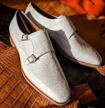 New Pure Handmade White Crocodile Leather Monk Strap Stylish Shoes For Men&#39;s - £125.52 GBP