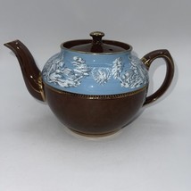 Sadler Staffordshire England Teapot #2635 F Brown/Blue/Gold Trim Greek Motif - £26.37 GBP