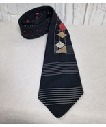 Vintage Regina Seta-Lux Tie  60s Mod Geometric Design Black Necktie Ital... - $66.40 CAD