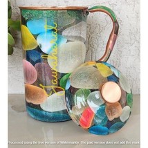 Pure Copper Multicolor Stone Pebble Printed Lacquer Coated Jugs Pitchers Servewa - £33.47 GBP