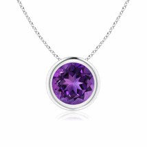 Bezel-Set Round Amethyst Solitaire Pendant in Silver - £162.56 GBP