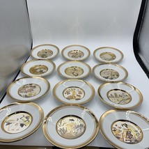 Hamilton Collection Japanese Floral Calendar Chokin Plates, set of 12 6” Plates - £48.25 GBP