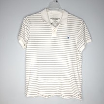 American Eagle Mens Polo Shirt Large White Golf Casual Work Short Sleeve Striped - £10.09 GBP