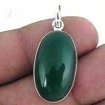 Sterling Silver Pendant Necklace Natural Green Onyx PS-1567 - £43.14 GBP