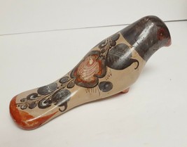 VTG Mexican Clay Pottery Folk Art Bird Dove Flowers Hand Paint Signed 3.75&quot;Tx7&quot;W - £23.92 GBP