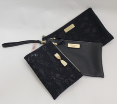 Women&#39;s Victoria’s Secret 3-Piece Cosmetic Bags Wristlet Black Gold Bow NWT - £28.10 GBP