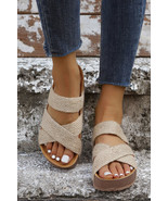 Beige Woven Cross Criss Hollowed Slip-On Slippers - $32.00 CAD