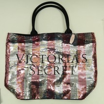 Victoria’s Secret Pink Silver Sequin Stripe Weekender Tote Bag Limited E... - $27.11