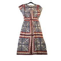 Monteau Womens Medium Dress Floral Red White Blue Peasant Lined July 4th Midi - £13.04 GBP