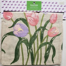 Fabric Embroidered Table Runner (14&quot;x70&quot;) Easter,Tulips Flowers &amp; Butterflies,Hl - £17.38 GBP