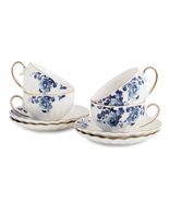 Agyiuns Porcelain Bone China Tea Cups 6.4oz Floral Gold Trim White Blue Set - €19,07 EUR