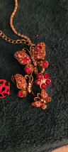 New Betsey Johnson Necklace Brooch Red Rhinestones Three Flowers Pretty Nice - £11.76 GBP