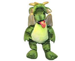 Build A Bear Green Dragon Fire Breathing With Gold Wings Stuffed Animal Toy 18" - $11.34
