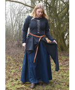 Medieval Overdress with Lacing &amp; Removable Sleeves – Dark Blue, Cotton - $69.99