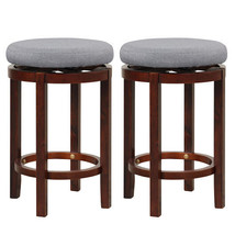 2 Pieces 26 Inch Counter Height Swivel Stool Set with Padded Cushion-Gray - Col - £118.45 GBP