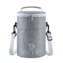 Round Lunch Bag Insulated Lunch Box Foldable &amp; Portable Lunch Tote M(Light Gray) - £3.15 GBP