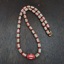 YCH-11 Venetian Inspired Chevron and 4.5mm Red White Heart  Beads Necklace - £30.51 GBP