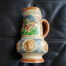 Large “K” glazed, hand painted 10.5” pitcher w/raised designs, 6.5&quot; wide, Japan - £18.97 GBP
