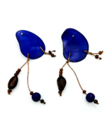 Artisan Purple Wood Slice Nut Bead Earrings Sterling Silver Backs - $19.80