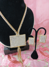 Couture Runway Hobe&#39; Rhinestone Necklace Earrings Rectangular Rhinestone Gold - £394.29 GBP