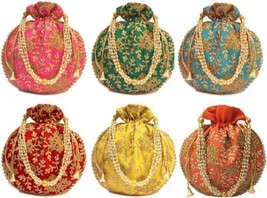 Clutch Silk Batwa Bag Combo Bridal Potli bags embroidered HANDBAGS - £26.10 GBP