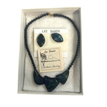 Lee Sands Paua Shell Set Necklace And Earrings Set Vintage Original Box Boho MCM - £40.99 GBP