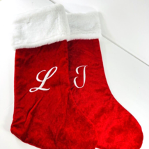 Holiday Christmas Stocking 17” Red White Velvet Monogram Letter L And J - £31.96 GBP