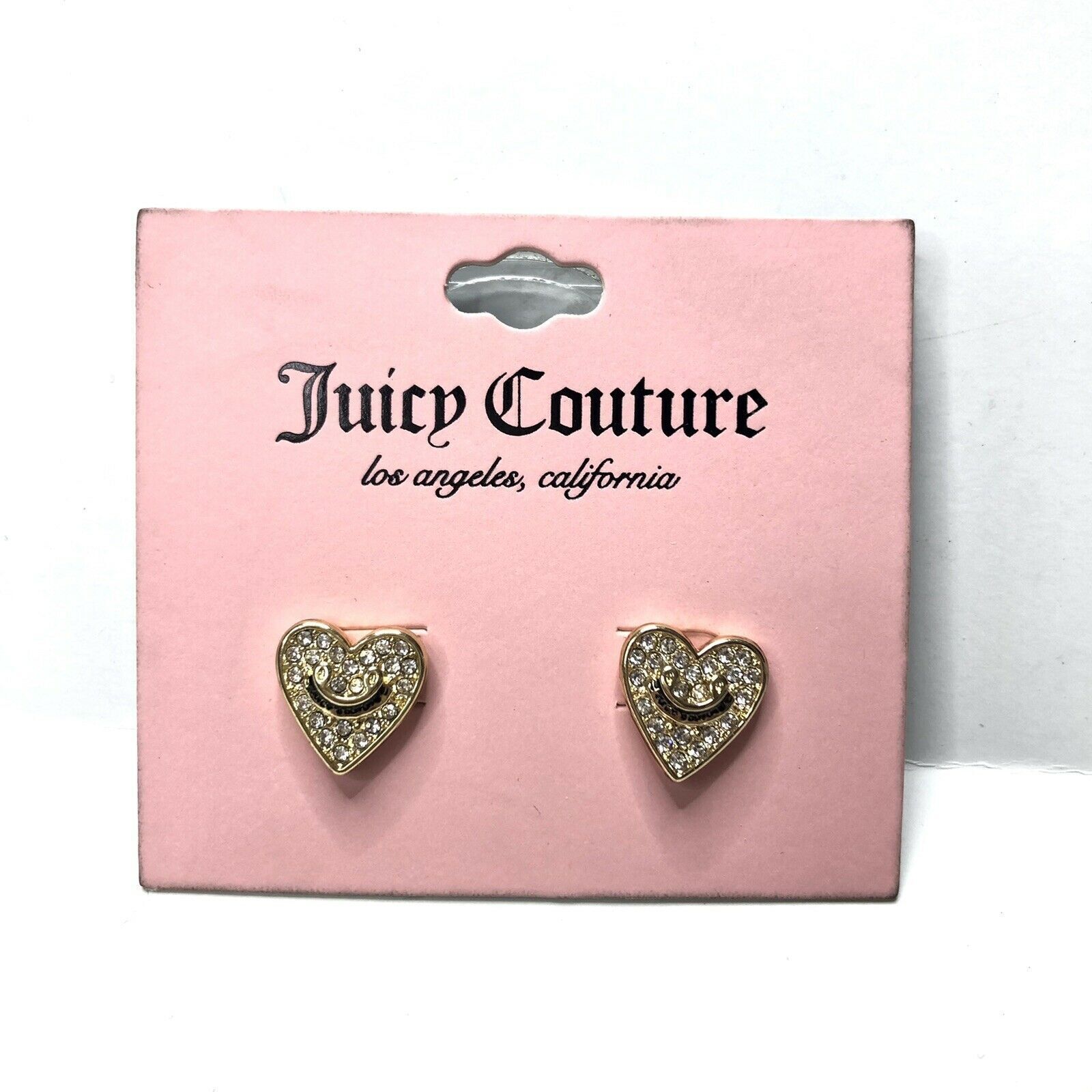 Juicy Couture Gold Tone Heart Stud Earrings W/ Rhinestones & Logo P10031-42 NEW - $11.00
