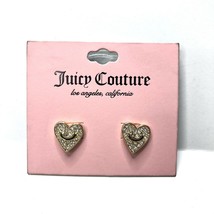 Juicy Couture Gold Tone Heart Stud Earrings W/ Rhinestones &amp; Logo P10031-42 NEW - £8.81 GBP