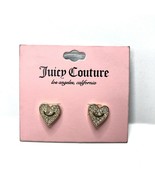 Juicy Couture Gold Tone Heart Stud Earrings W/ Rhinestones &amp; Logo P10031... - £8.65 GBP