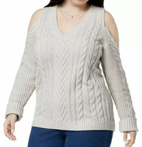 LOVE SCARLETT Women&#39;s Plus Cold-shoulder Cable-knit V-Neck Sweater Top S... - $12.19