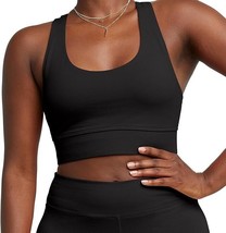 Hanes black longline cotton racerback sports stretch comfort bra women&#39;s Medium - £13.23 GBP