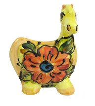 Yellow Horse Figurine Hand Painted Flower Ceramic Pottery Signed Anatoly Turov - £23.34 GBP