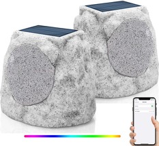Rock Speakers Outdoor Waterproof Solar Set Of 2 Rock Speaker Bluetooth W... - £153.27 GBP