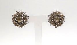 Vintage Sarah Coventry Clip On Silver Tone Rhinestone Flower Earrings - $12.00