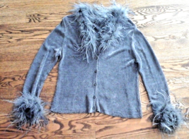Women&#39;s Gray Sweater Valerie Stevens Evening Detachable Feathers Large Soft EUC! - £19.57 GBP