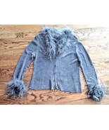 Women&#39;s Gray Sweater Valerie Stevens Evening Detachable Feathers Large S... - £19.47 GBP