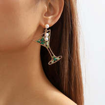 Pearl &amp; Green Crystal Cubic Zirconia Cocktail Drop Earrings - £11.18 GBP